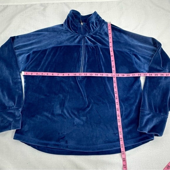 Juicy Couture Sport size XL Blue Velour 1/4 Zip Pullover Thumb Hole Sweatshirt - Picture 9 of 12